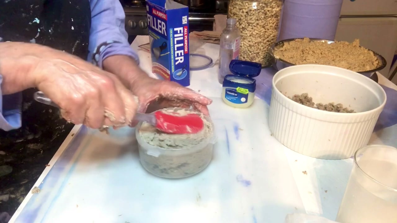 Hilary’s work surface during the rough paper mache pulp workshop
